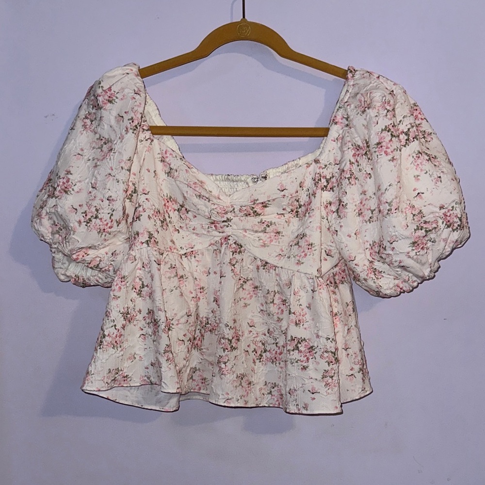 English Factory Pink Floral Puff Sleeve Blouse
